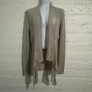 Belldini Womens Cardigan Sweater M Tan Open Front Open Knit Ribbed AX2